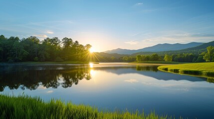 Beautiful landscape photograph of a serene nature scene during golden hour.