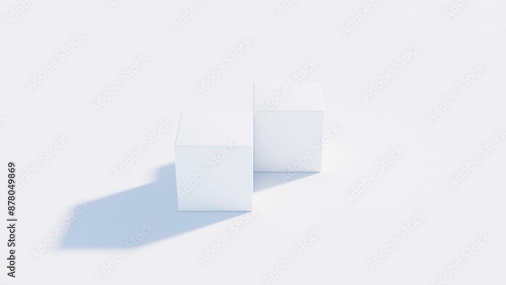 Poster pair of rolling white cubes: seamless geometric animation with modern abstract 3d design on a white 