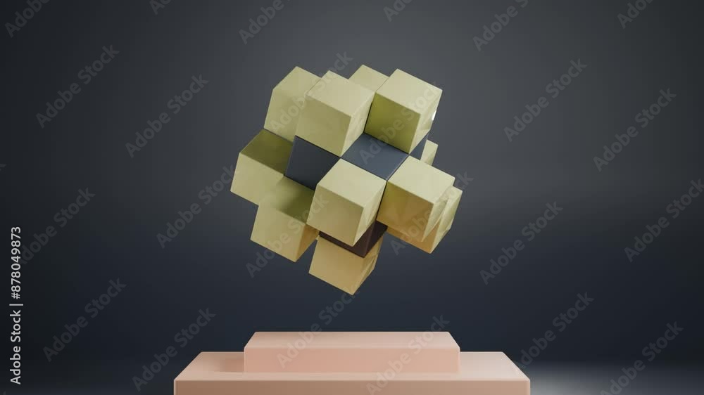 Poster rolling cubes motion: seamless geometric animation with modern abstract 3d design on a black backgro