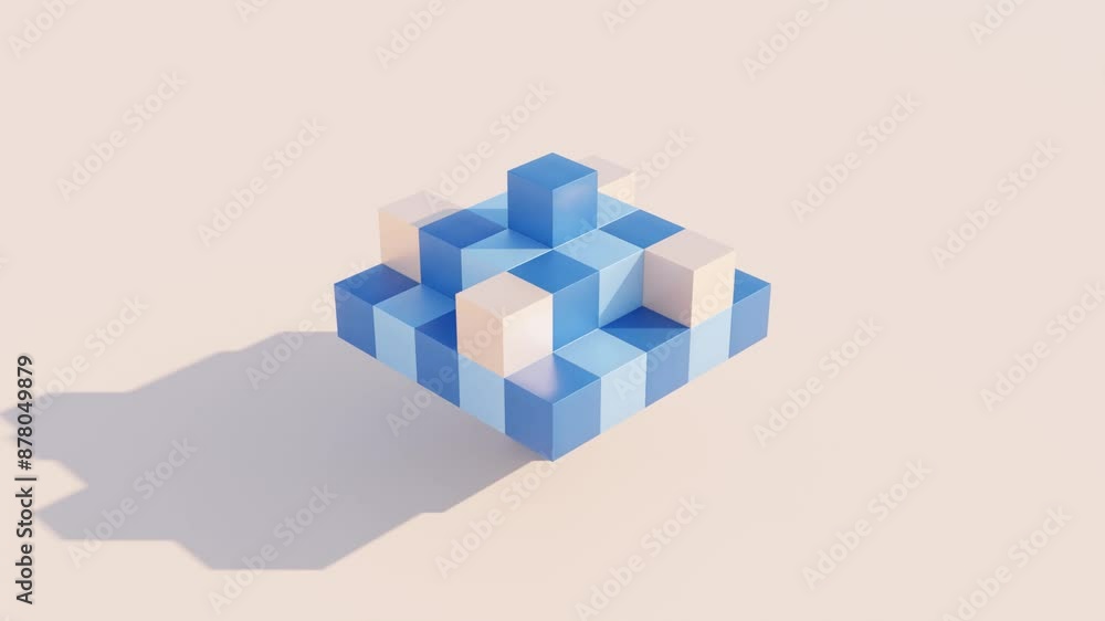 Poster abstract 3d cubes looping animation on a peach background: dynamic geometric elements and modern des