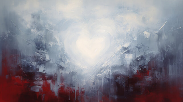 heart shape, Valentine's Day greeting card for lovers in light white blue and red tones, art work in the style of impressionism background