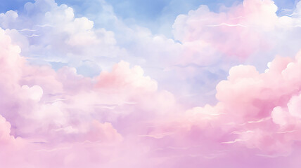 Fototapeta premium Pink cloudy landscape, watercolor postcard background