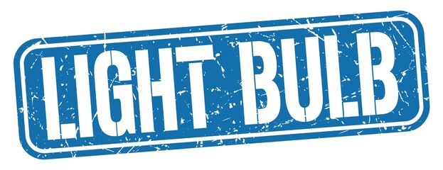 LIGHT BULB text written on blue stamp sign.