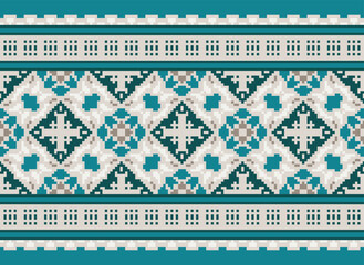 Pixel ethnic oriental pattern traditional design for clothing fabric textile Aztec African Indonesian Indian seamless pattern. Cross Stitch embroidery seamless.