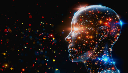 Advanced AI with bright neon lights and digital particles