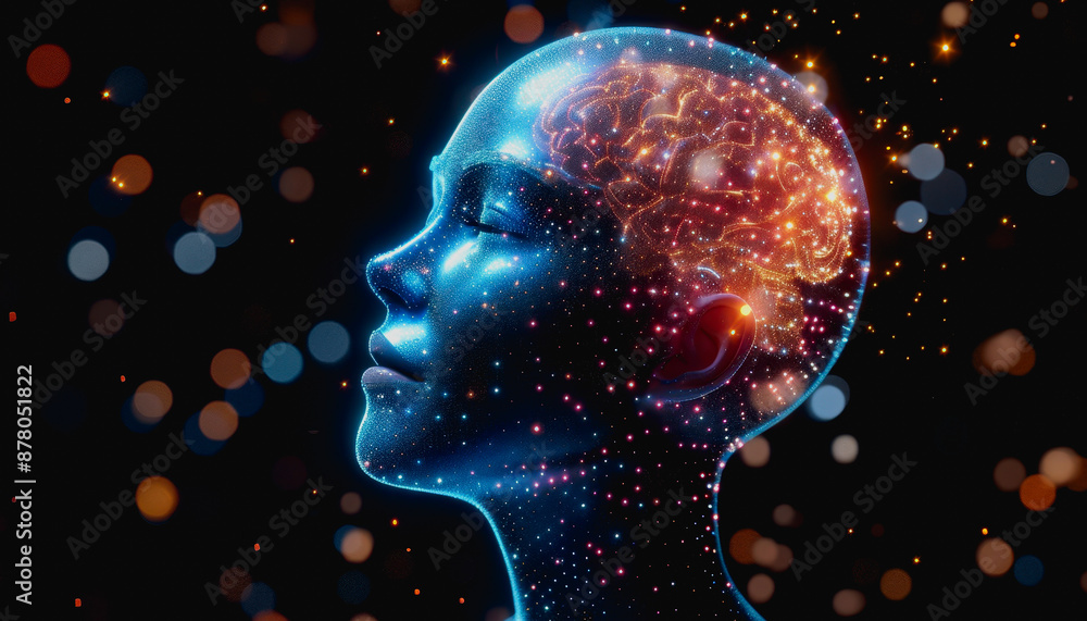 Aufkleber advanced ai with bright neon lights and digital particles