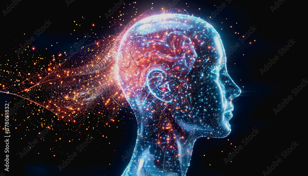 Aufkleber advanced ai with bright neon lights and digital particles