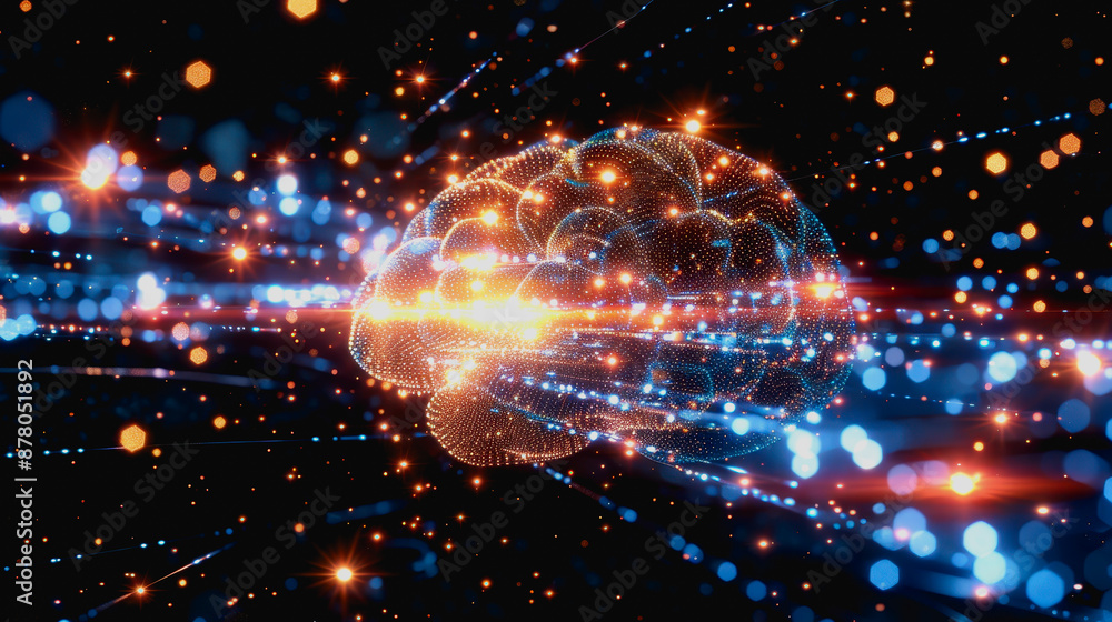 Aufkleber advanced ai with bright neon lights and digital particles