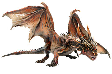 Fototapeta premium Dangerous And Fearce Brown Dragon Roaring isolated on transparent background.