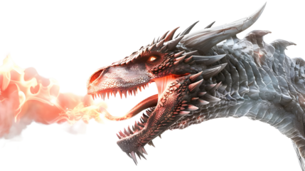 A large Dragon Breathing fire isolated on transparent background.