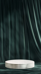 3D dark green curtain high-end circular e-commerce product exhibition stand