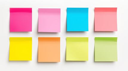 Colorful post it paper message note reminder on white background.