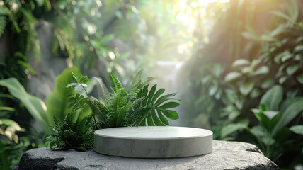 Podium pedestal, Nature and Organic for cosmetic and food presentation theme for promotion of cosmetics, healthy or beauty product placement pedestal display. Natural showcase product present