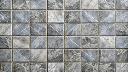 Geometric stone tile floor featuring symmetrical square pattern with varying shades of gray and subtle texture.