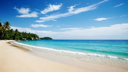 Sunny beach with palm trees