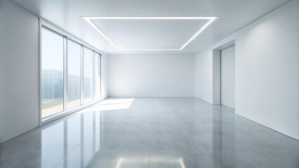 Fototapeta premium Generate a breathtakingly realistic, spotlessly clean, and eerily vacant white room for product showcase, utterly devoid of objects and human presence.