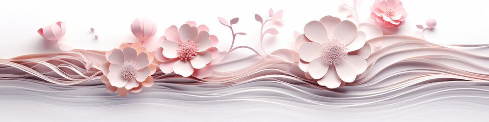 flowers paper sculpture ornament white background long narrow row.
