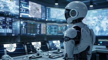 High-Tech Control Center: Advanced AI-Driven Disaster Response System with Autonomous Drones and Robots