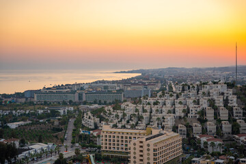 Beautiful sunset at the Konakli city near Alanya by the Mediterranean Sea, Turkey