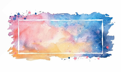 Background watercolor rectangle frame, blue pink colors