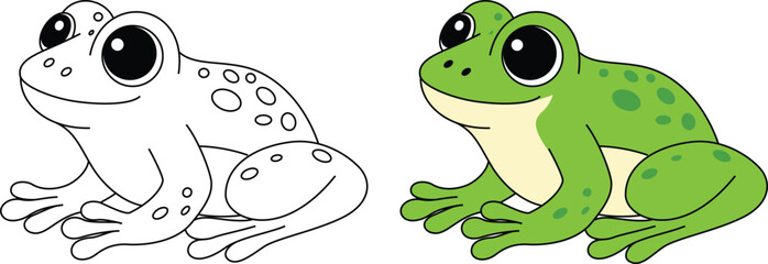 Cute frog cartoon character outline coloring page