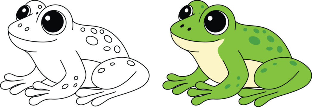 Cute frog cartoon character outline coloring page
