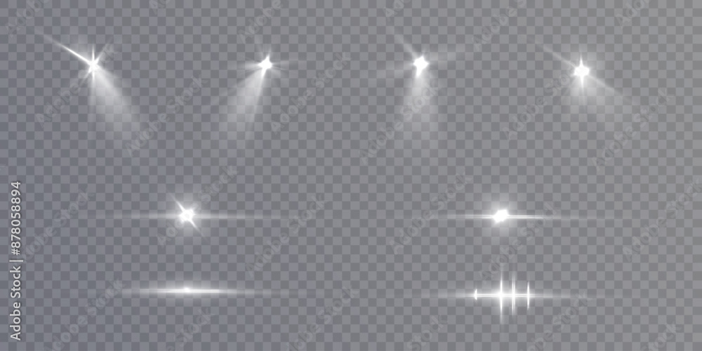 Aufkleber set of bright spotlight light. isolated on transparent background. solar flare with rays and glare o