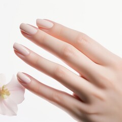 Fototapeta premium Elegant hand with manicure and gold ring, symbolizing beauty and sophistication,bridal hands