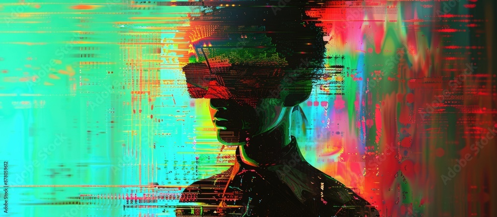 Poster vibrant abstract digital art with dynamic colors and motion blur creating a sense of speed and energ
