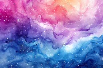 Fototapeta premium Abstract watercolor splatters depicting a closeup view of a UFOs shimmering surface, reflecting the vibrant colors of a nebula