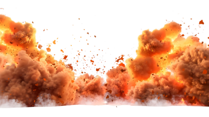 Border line of Fire Bombs with Brown dust and smoke isolated on transparent background