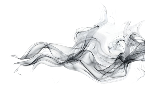 Abstract black smoke wave with shining particles by transparent liquid or smoke fluid flowing isolated on transparent background