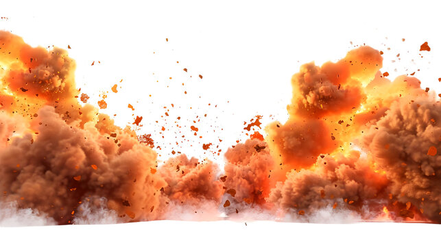 Border line of Fire Bombs with Brown dust and smoke isolated on transparent background
