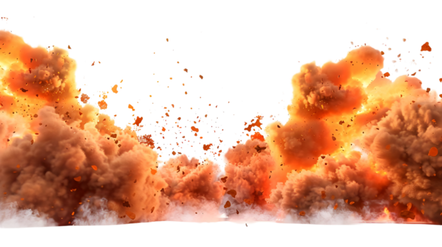 Border line of Fire Bombs with Brown dust and smoke isolated on transparent background