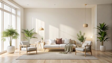 Fototapeta premium Soft beige tones and pristine white backdrop evoke a sense of serenity and relaxation in a clean and minimalist environment.