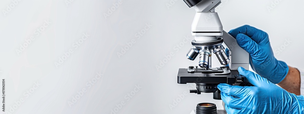 Poster close-up of a microscope in a laboratory setting