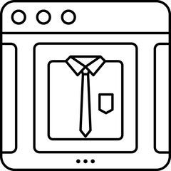 Online Garment Shopping Website Icon in Black Line Art.