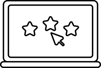 Black Line Art Star Rating in Laptop Icon.