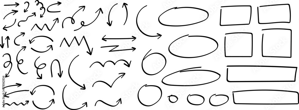 Aufkleber marker lines and arrows isolated on transparent background. set of different doodle, underline, arro