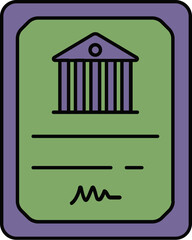 Flat Style Bank Document Icon In Green And Purple Color.