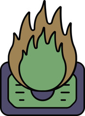 Flat Illustration Of Money Burning Colorful Icon.