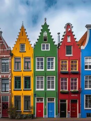 Fototapeta premium The colorful houses in Netherlands. Colored architecture. Row of colorful houses against the blue sky. Colored architecture.