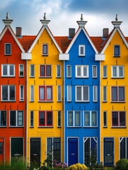 Fototapeta premium The colorful houses in Netherlands. Colored architecture. Row of colorful houses against the blue sky. Colored architecture.