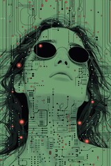  Minimalist vector, festival mask, style of circuit boards, muted, bright red, gray