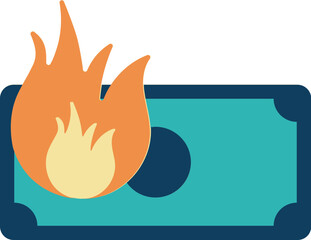 Burning Banknote Icon in Flat Style.