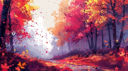 Color autumn forest, illustration