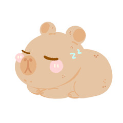 Hand drawn illustration kawaii cute pastel Capybara sleeping