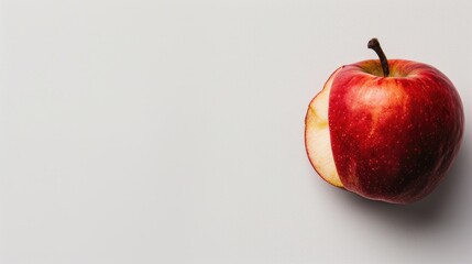 Apple with a bite mark on white background with space for text