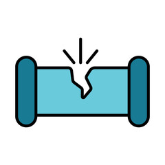 Obraz premium Broken pipe line icon. Leakage, water, damage, plumbing, burst, repair, crack, maintenance, infrastructure, utility, water supply, broken, pipe, leakage