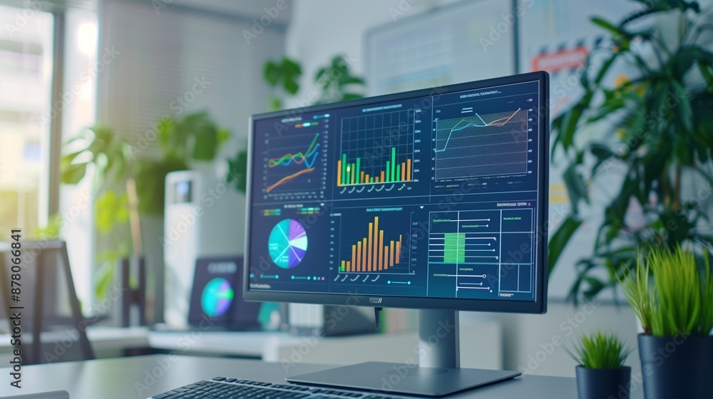 Poster data analysis and information diagram on a digital display, showcasing analytics and insights.